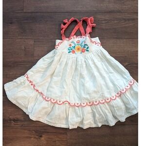 Haute Hippie‎ Embroidered Dress Coral Trim Sleeveless Sundress 2T